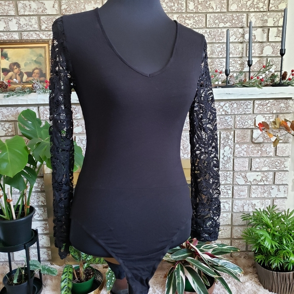 Lace Detail Bodysuit Top Fairycore Whimsigoth sz L - Picture 1 of 5